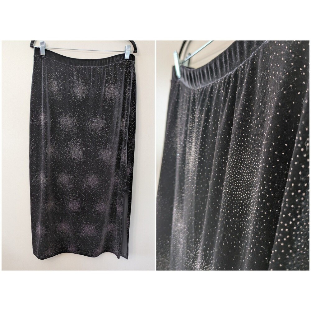 Vtg 90s Y2K Black Velvet Maxi Skirt L Whimsigoth Witchy Fairy Grunge Side Slit